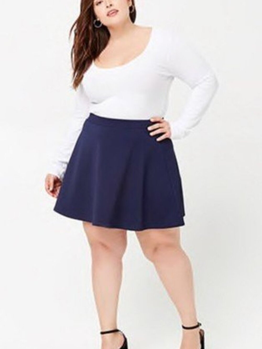 Forever 21+ Plus Size Navy Texture Skater Skirt 0X